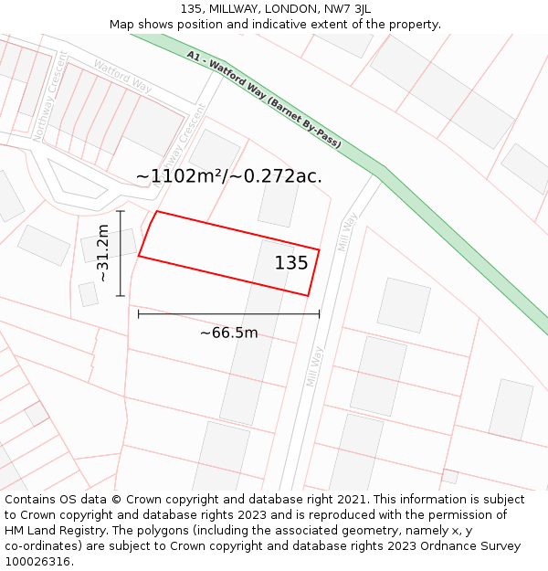 135, MILLWAY, LONDON, NW7 3JL: Plot and title map