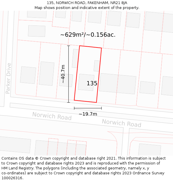 135, NORWICH ROAD, FAKENHAM, NR21 8JA: Plot and title map