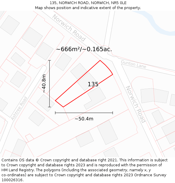 135, NORWICH ROAD, NORWICH, NR5 0LE: Plot and title map
