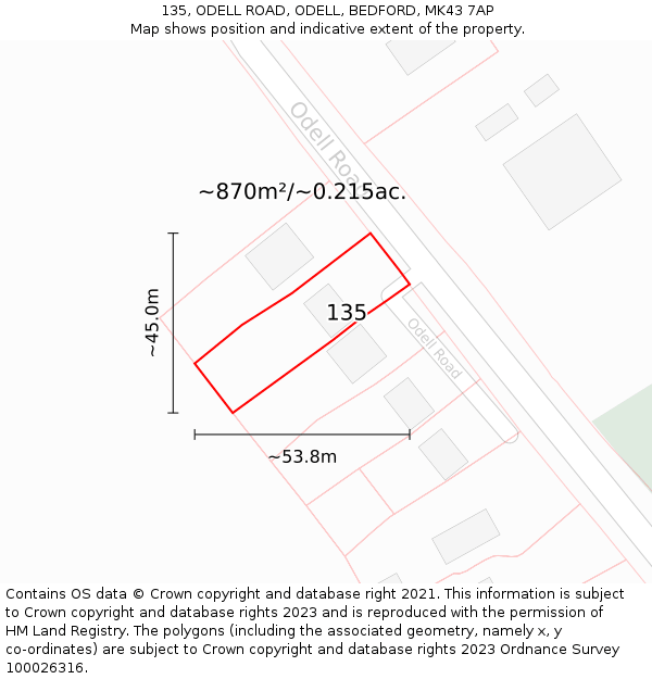 135, ODELL ROAD, ODELL, BEDFORD, MK43 7AP: Plot and title map