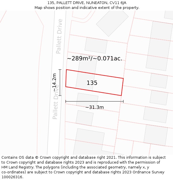 135, PALLETT DRIVE, NUNEATON, CV11 6JA: Plot and title map