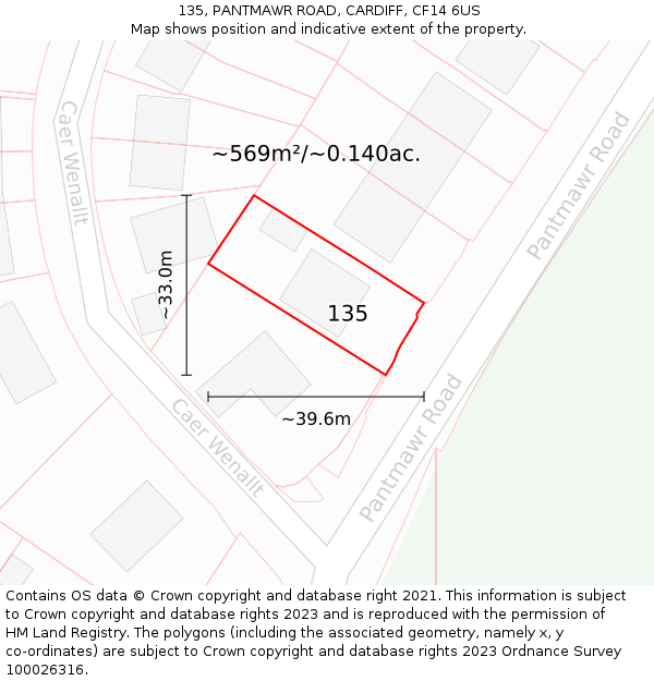 135, PANTMAWR ROAD, CARDIFF, CF14 6US: Plot and title map