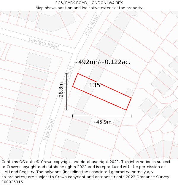 135, PARK ROAD, LONDON, W4 3EX: Plot and title map