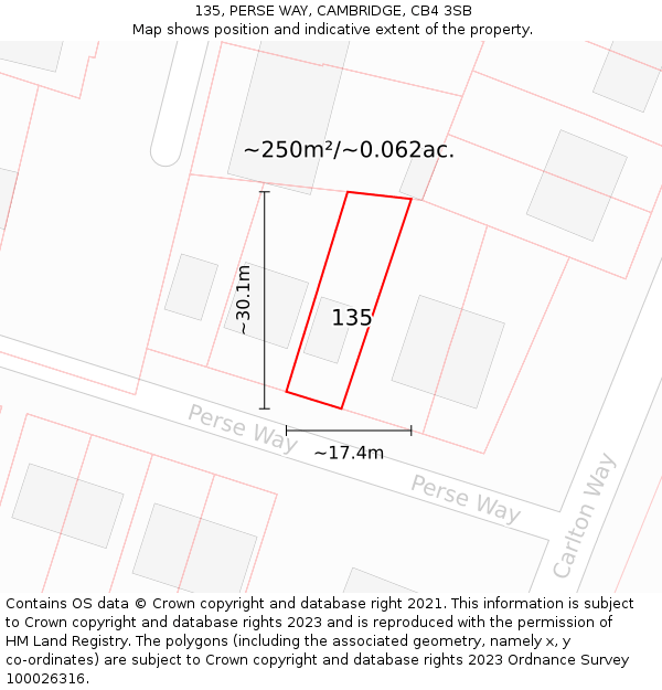 135, PERSE WAY, CAMBRIDGE, CB4 3SB: Plot and title map