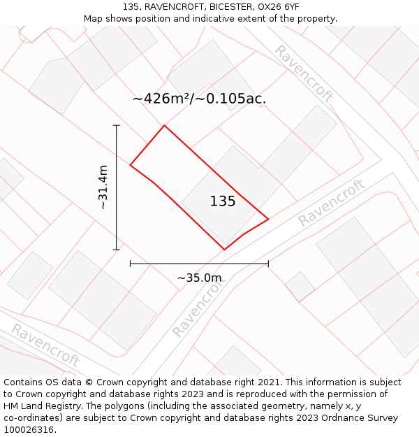 135, RAVENCROFT, BICESTER, OX26 6YF: Plot and title map