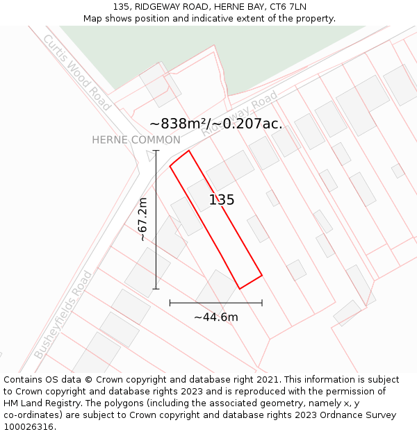 135, RIDGEWAY ROAD, HERNE BAY, CT6 7LN: Plot and title map