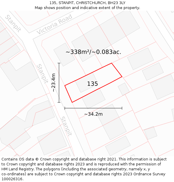 135, STANPIT, CHRISTCHURCH, BH23 3LY: Plot and title map