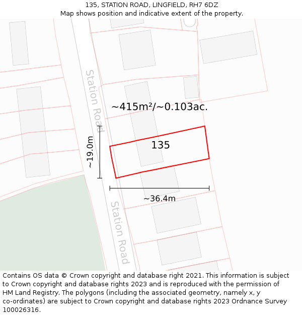 135, STATION ROAD, LINGFIELD, RH7 6DZ: Plot and title map