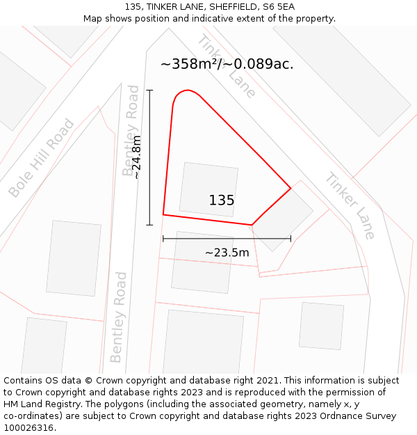 135, TINKER LANE, SHEFFIELD, S6 5EA: Plot and title map