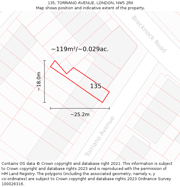 135, TORRIANO AVENUE, LONDON, NW5 2RX: Plot and title map
