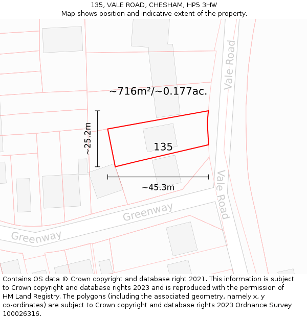 135, VALE ROAD, CHESHAM, HP5 3HW: Plot and title map