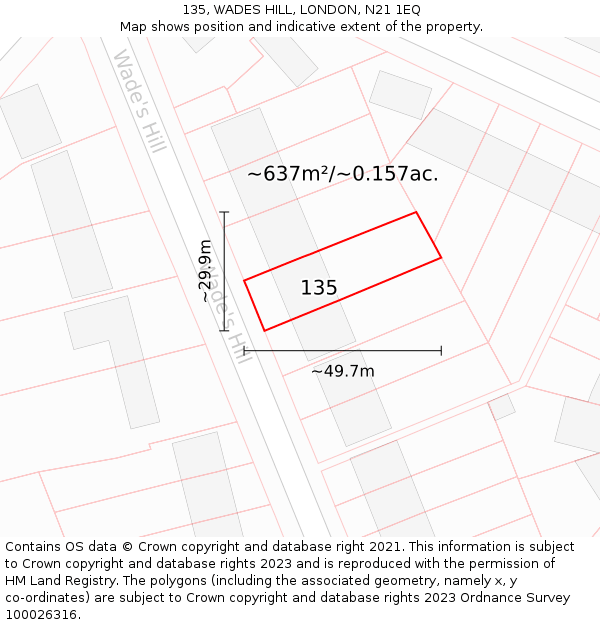 135, WADES HILL, LONDON, N21 1EQ: Plot and title map