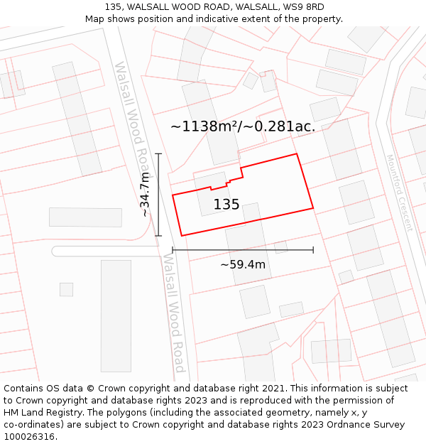 135, WALSALL WOOD ROAD, WALSALL, WS9 8RD: Plot and title map
