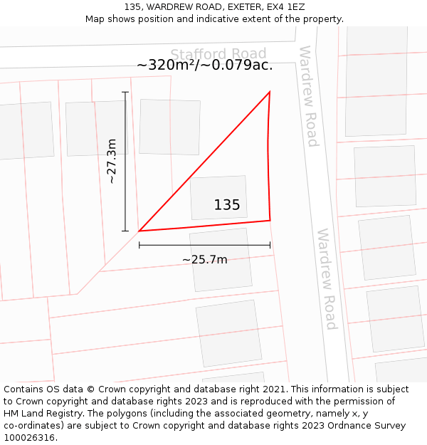 135, WARDREW ROAD, EXETER, EX4 1EZ: Plot and title map