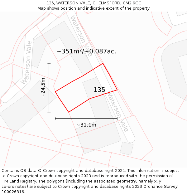 135, WATERSON VALE, CHELMSFORD, CM2 9GG: Plot and title map