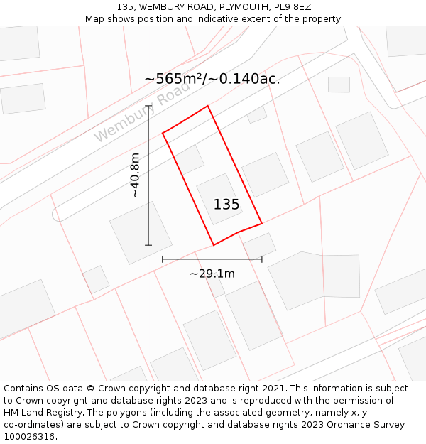 135, WEMBURY ROAD, PLYMOUTH, PL9 8EZ: Plot and title map
