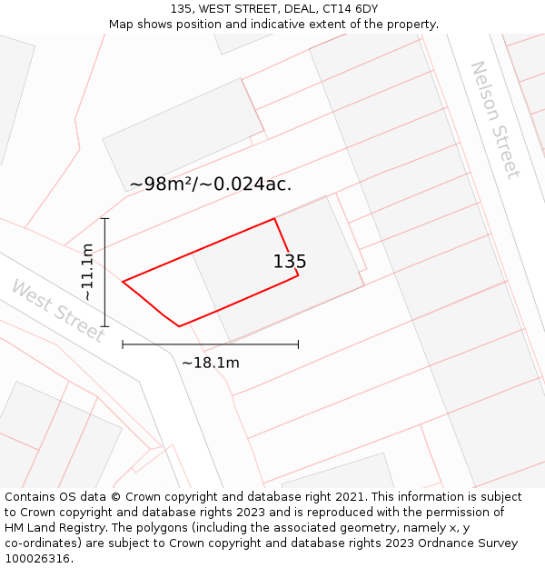 135, WEST STREET, DEAL, CT14 6DY: Plot and title map