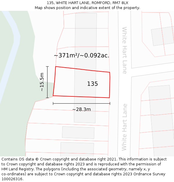 135, WHITE HART LANE, ROMFORD, RM7 8LX: Plot and title map