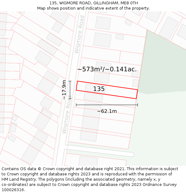 135, WIGMORE ROAD, GILLINGHAM, ME8 0TH: Plot and title map