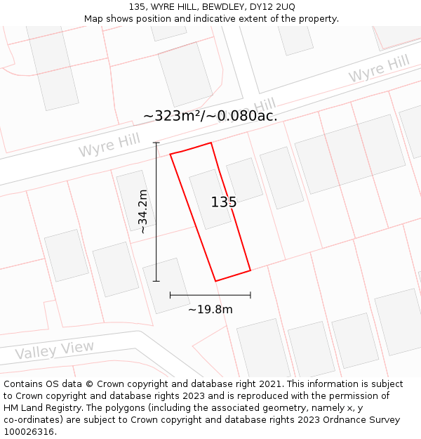 135, WYRE HILL, BEWDLEY, DY12 2UQ: Plot and title map