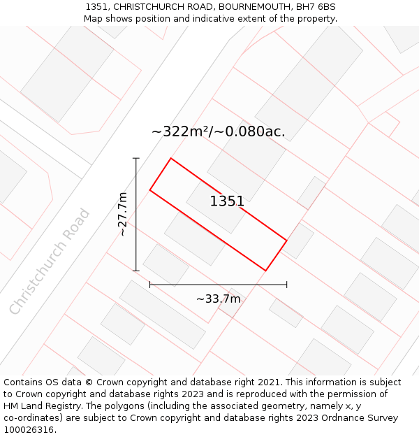 1351, CHRISTCHURCH ROAD, BOURNEMOUTH, BH7 6BS: Plot and title map