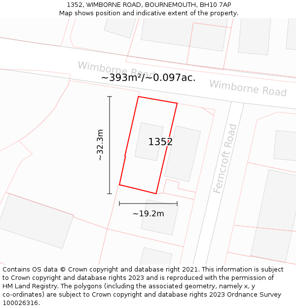 1352, WIMBORNE ROAD, BOURNEMOUTH, BH10 7AP: Plot and title map