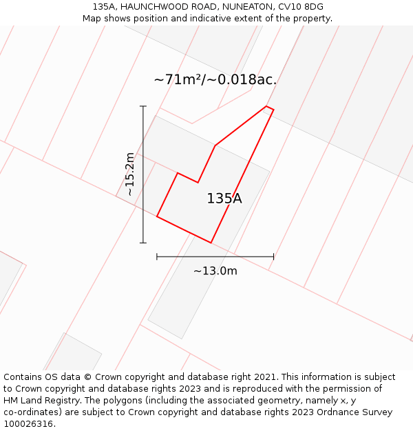 135A, HAUNCHWOOD ROAD, NUNEATON, CV10 8DG: Plot and title map