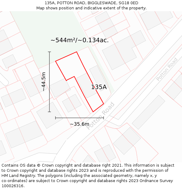 135A, POTTON ROAD, BIGGLESWADE, SG18 0ED: Plot and title map