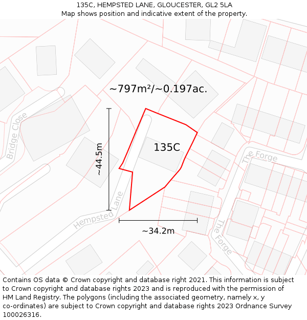 135C, HEMPSTED LANE, GLOUCESTER, GL2 5LA: Plot and title map