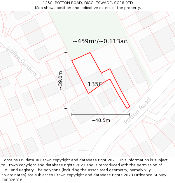 135C, POTTON ROAD, BIGGLESWADE, SG18 0ED: Plot and title map