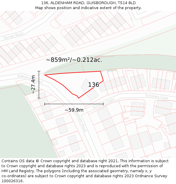 136, ALDENHAM ROAD, GUISBOROUGH, TS14 8LD: Plot and title map