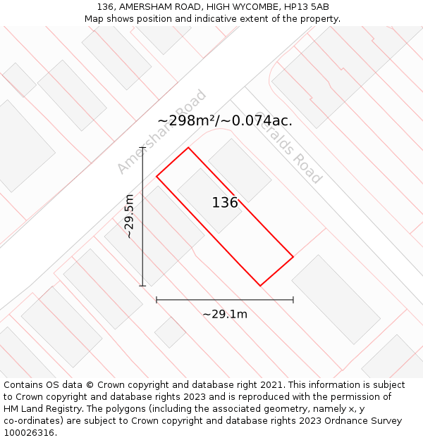 136, AMERSHAM ROAD, HIGH WYCOMBE, HP13 5AB: Plot and title map