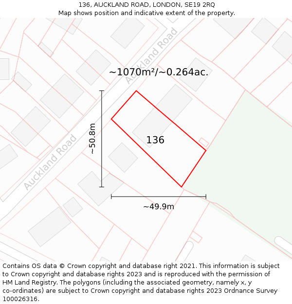 136, AUCKLAND ROAD, LONDON, SE19 2RQ: Plot and title map
