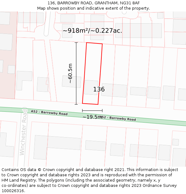 136, BARROWBY ROAD, GRANTHAM, NG31 8AF: Plot and title map