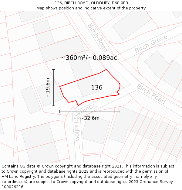 136, BIRCH ROAD, OLDBURY, B68 0ER: Plot and title map