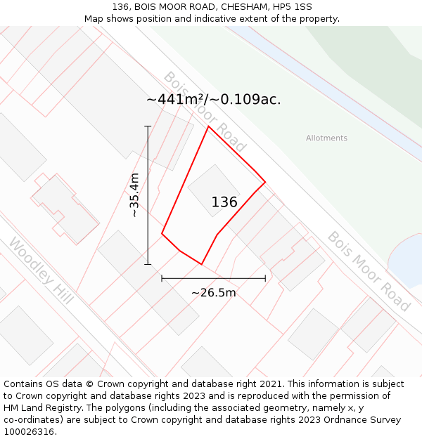 136, BOIS MOOR ROAD, CHESHAM, HP5 1SS: Plot and title map