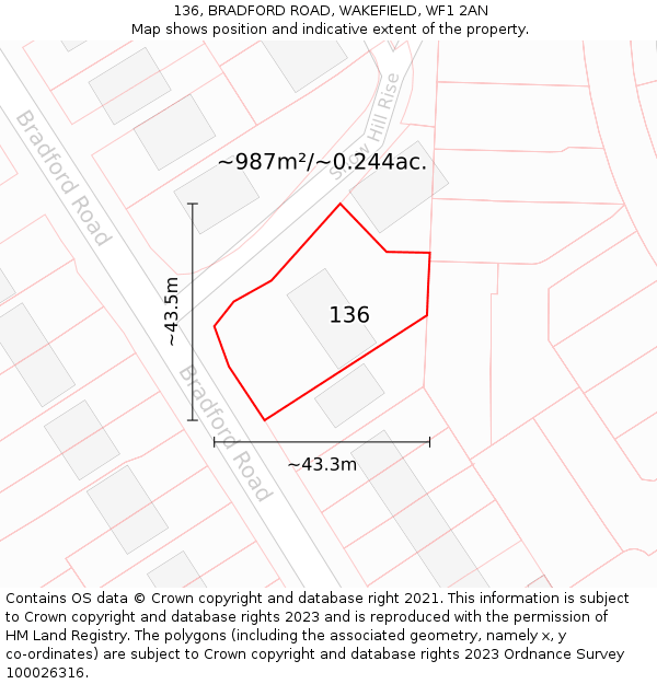 136, BRADFORD ROAD, WAKEFIELD, WF1 2AN: Plot and title map