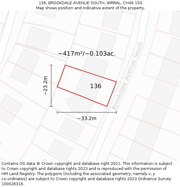 136, BROOKDALE AVENUE SOUTH, WIRRAL, CH49 1SS: Plot and title map