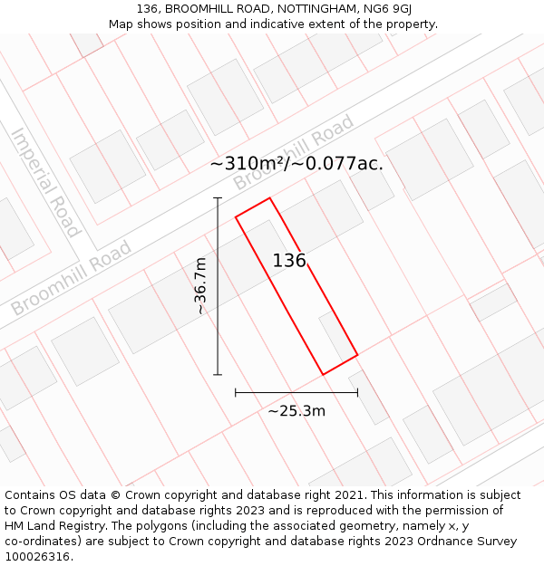 136, BROOMHILL ROAD, NOTTINGHAM, NG6 9GJ: Plot and title map