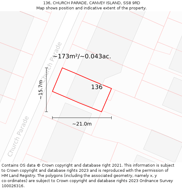 136, CHURCH PARADE, CANVEY ISLAND, SS8 9RD: Plot and title map