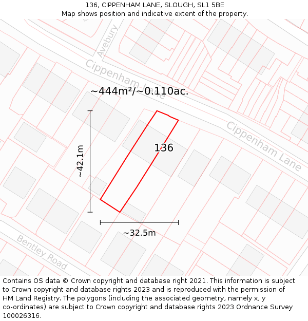136, CIPPENHAM LANE, SLOUGH, SL1 5BE: Plot and title map