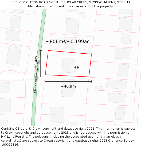 136, CONGLETON ROAD NORTH, SCHOLAR GREEN, STOKE-ON-TRENT, ST7 3HB: Plot and title map