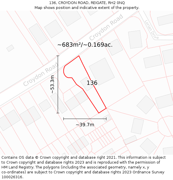 136, CROYDON ROAD, REIGATE, RH2 0NQ: Plot and title map