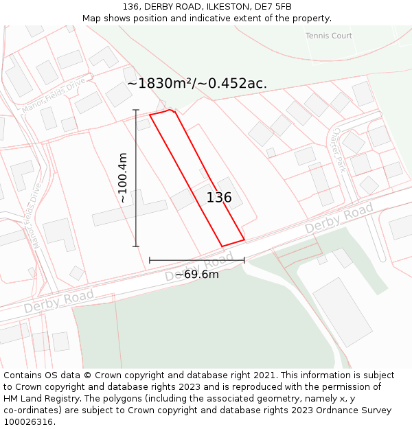 136, DERBY ROAD, ILKESTON, DE7 5FB: Plot and title map