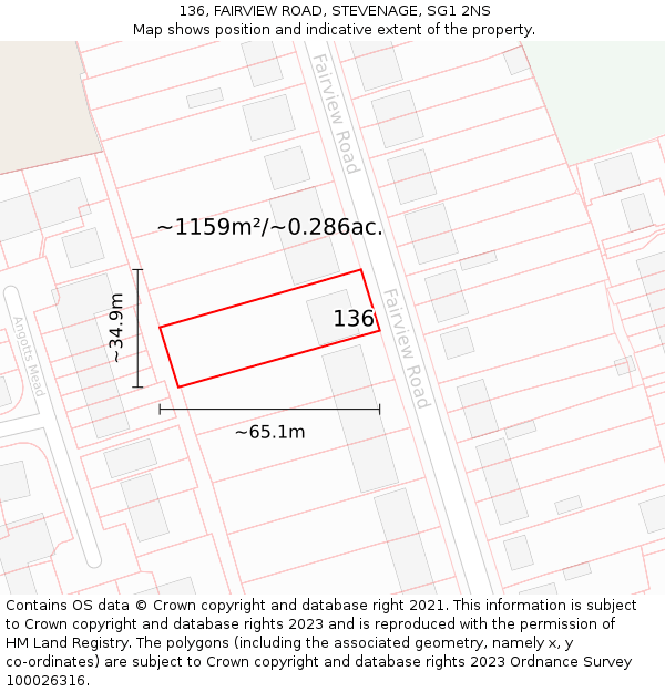 136, FAIRVIEW ROAD, STEVENAGE, SG1 2NS: Plot and title map