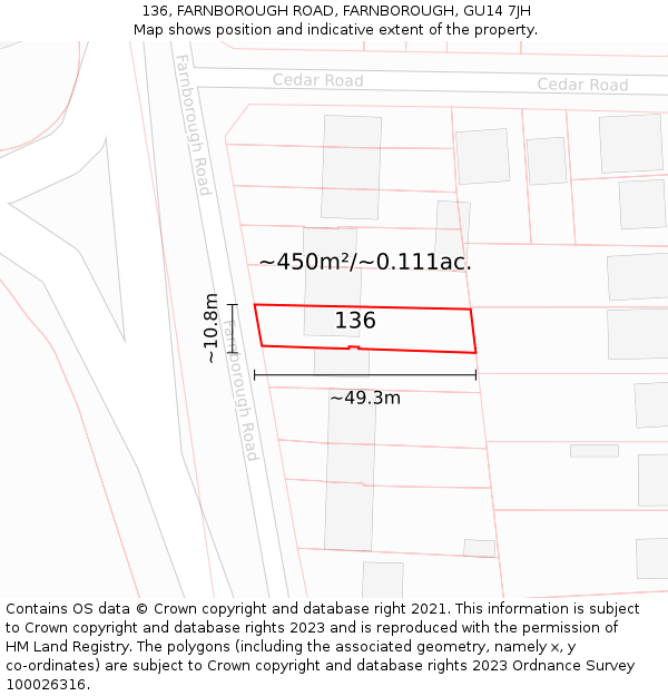 136, FARNBOROUGH ROAD, FARNBOROUGH, GU14 7JH: Plot and title map