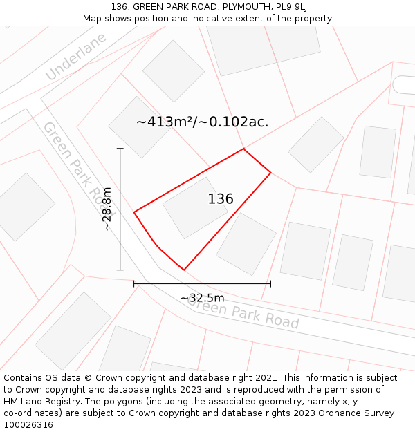 136, GREEN PARK ROAD, PLYMOUTH, PL9 9LJ: Plot and title map