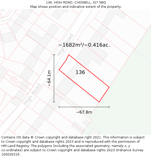 136, HIGH ROAD, CHIGWELL, IG7 5BQ: Plot and title map