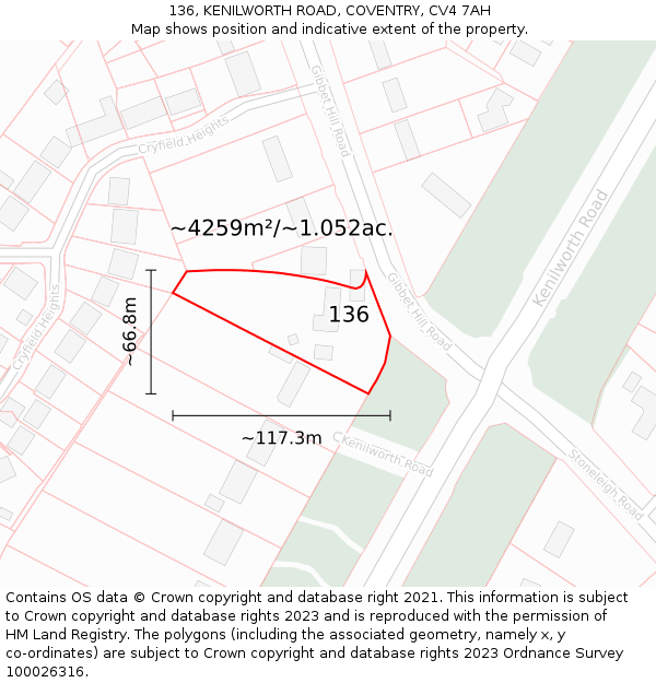 136, KENILWORTH ROAD, COVENTRY, CV4 7AH: Plot and title map