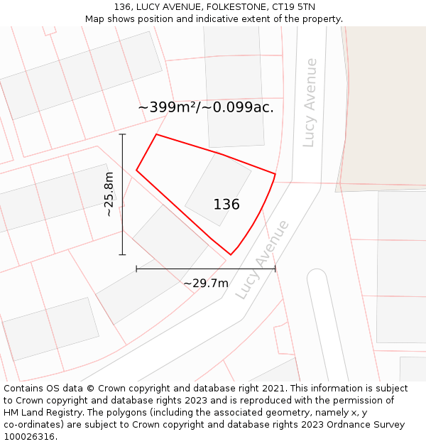 136, LUCY AVENUE, FOLKESTONE, CT19 5TN: Plot and title map